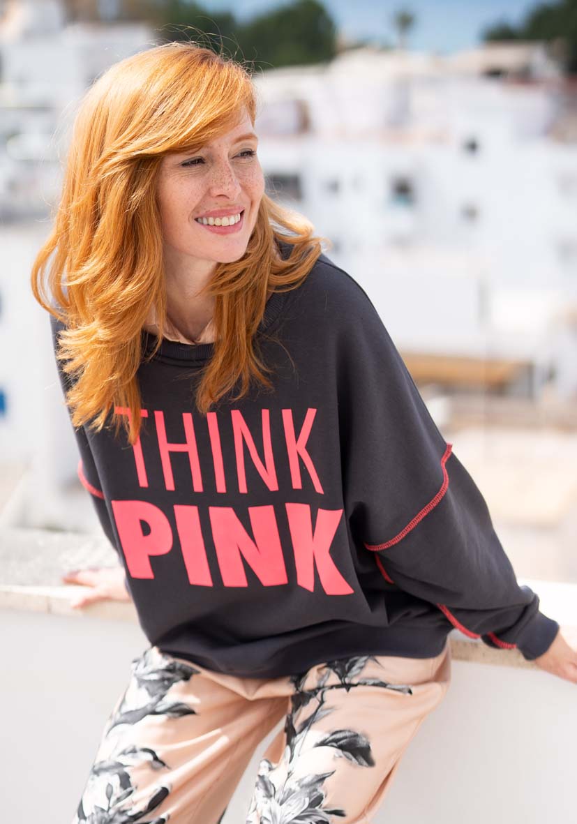 Miss Goodlife Roundneck Think Pink – anthracite